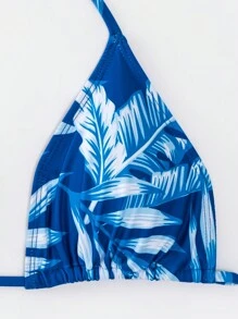 Summer Beach Women's Printed Halter Triangle Bikini Top & Bikini Bottom & Cover-Up Three Piece Set(Random Pattern)