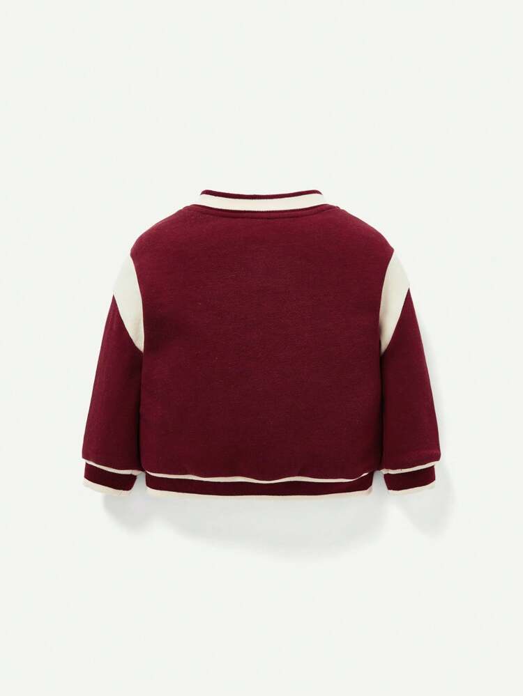 Baby Girl Letter Graphic Striped Trim Varsity Jacket