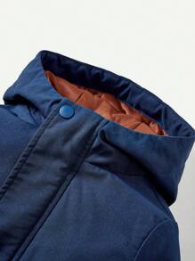Baby Boy Quilted Lined Hooded Coat Without Tee - Navy Blue - View 8