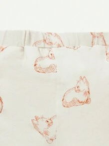 Cozy Pixies Đứa bé gái Đồ họa Hoạt hình Nút phía trước Áo thun & quần - Màu be - Xem 9