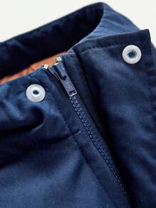 Baby Boy Quilted Lined Hooded Coat Without Tee - Navy Blue - View 7
