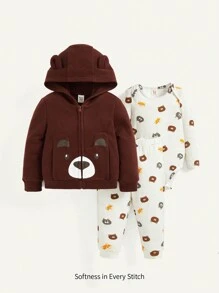 Baby Boy Cartoon Graphic 3D Ears Design Hoodie & Bodysuit & Pants