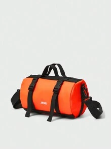 Letter Print Boston Bag With Contrast Color Fashion Buckle Decoration
