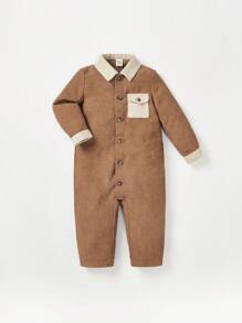 Cozy Pixies 男嬰翻蓋口袋拼接領襯衫連體褲