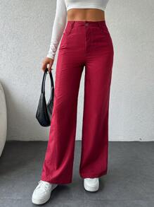 EURMUSE Women's Solid Color Wide Leg Casual Pants, Suitable For Spring, Summer, And Autumn - Burgundy - View 5
