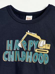 Baby Boys' Cartoon Printed Round Neck Tee With Regular Shoulders - Blue - View 9