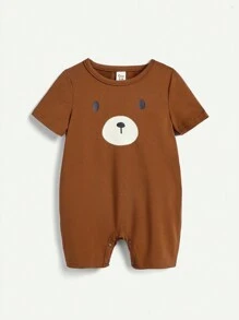 Cozy Pixies Conjunto De 4 Piezas De Mangas Cortas Con Dibujo De Osito Para Bebé Niño, Cuello Redondo Y Corbata De Lazo