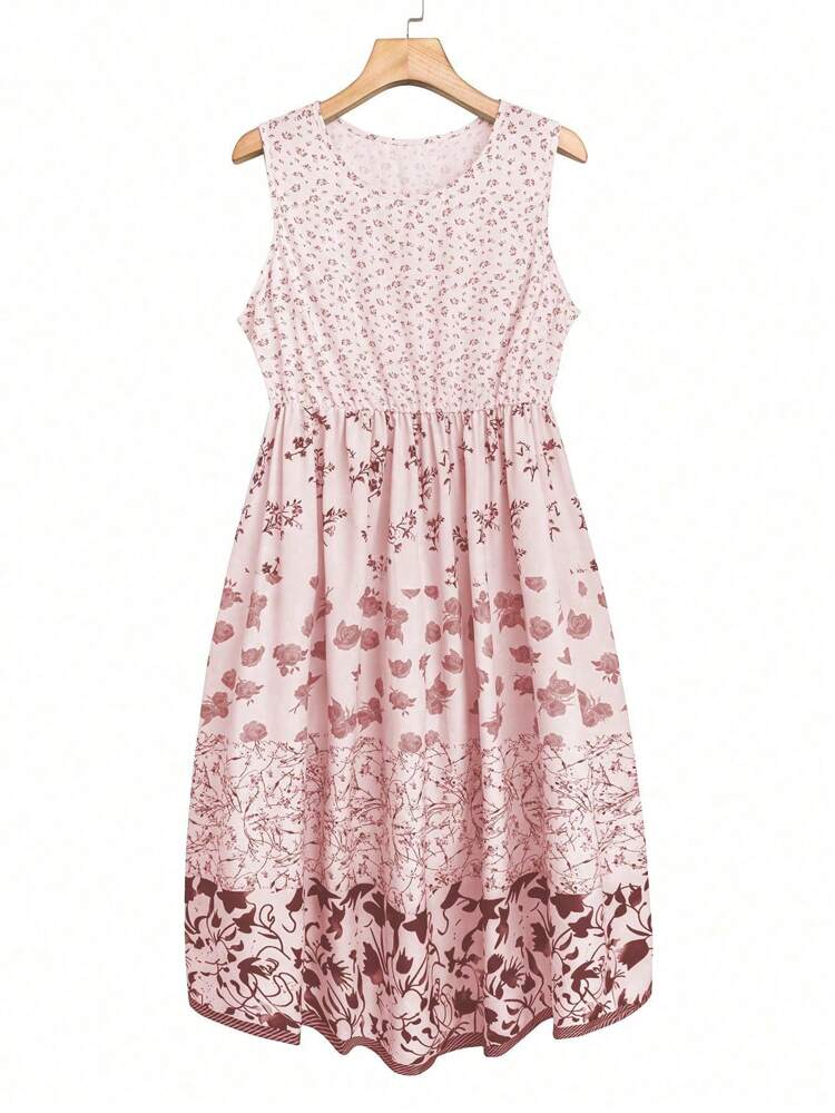 Plus Size Women's Floral Printed Sleeveless Dress
