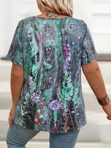 EMERY ROSE Áo thun cổ tròn đơn giản, rộng rãi, giản dị, cỡ lớn, áo phông họa tiết cho nữ - Nhiều màu - Xem 2