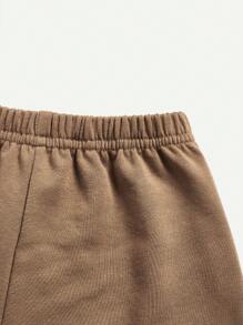 Bộ áo nỉ có mũ trùm đầu bằng tay Raglan mềm mại dệt kim dành cho bé trai và quần short thường ngày - Màu Khaki - Xem 6