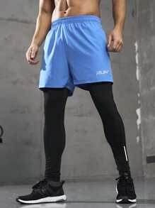 Gym Rark 男友风男士字母印花带口袋抽绳运动裤 - 藍色 - 查看 1