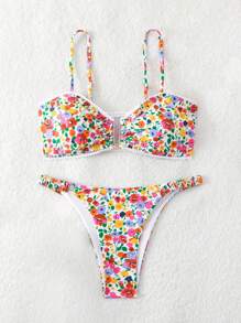 Swim Mod Vacation Style Floral Printed Two Pieces Bikini Set,Summer Beach - Multicolor - View 4