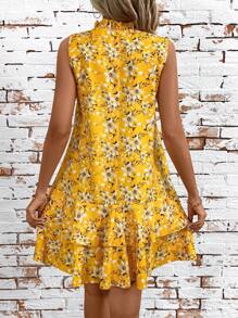 SHEIN Clasi 女士花卉a字型無袖度假風格連衣裙,具有v領和缺口設計,適合夏季 - 彩色 - 查看 2