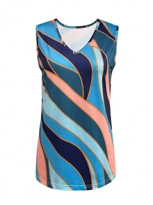 Spring Summer Striped & Printed All-Match Vacation Style Fashionable Tank Top For Outdoor Activities - Multicolor - View 3