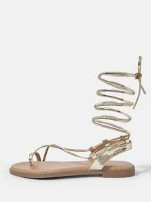 Styleloop Women's Fashion Flat Sandals, Bohemian Style For Vacation - Champagne - View 3