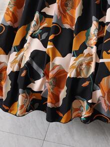 Women Floral Print Elastic Waist Casual Midi Skirt