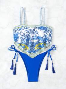 SHEIN Swim Quý cô Thực vật In Gợi cảm Đồ đi biển , Dây đeo Mì Ý  Bộ Bikini Cho mùa hè - Nhiều màu - Xem 4