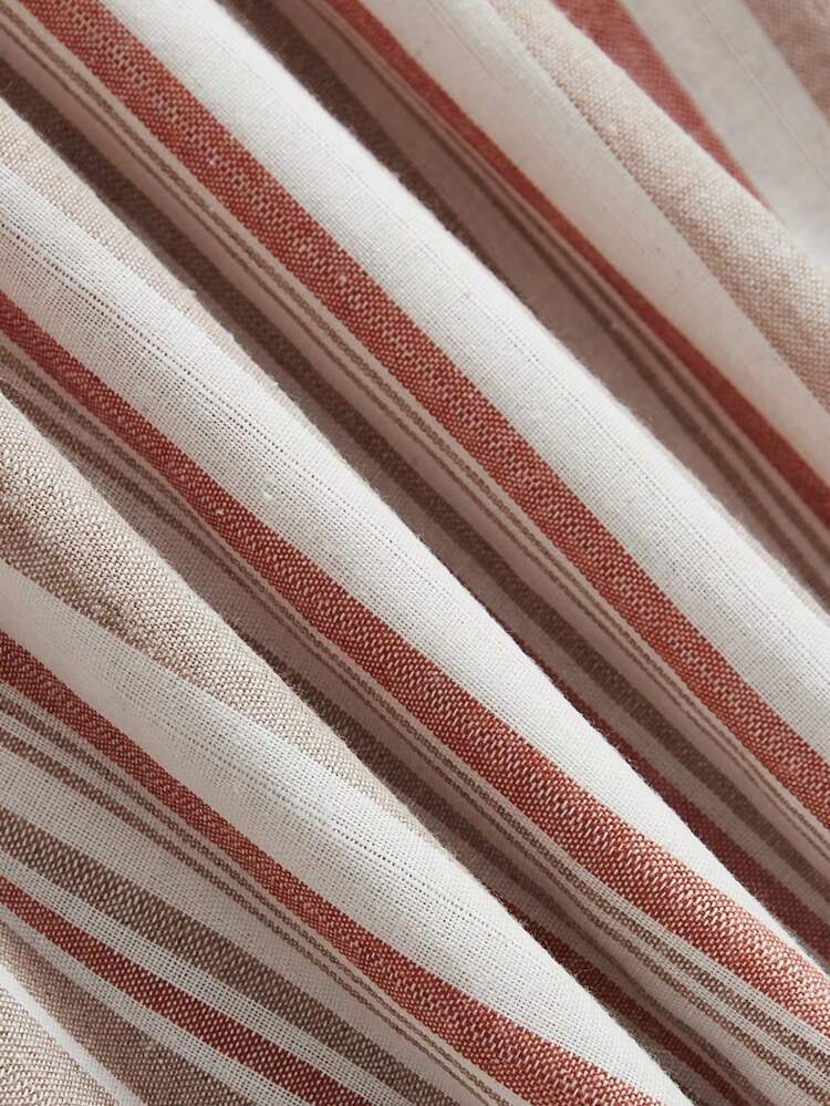 Baby Girl Colorful Vertical Striped Dress With Ruffle Trim And Waist Strap