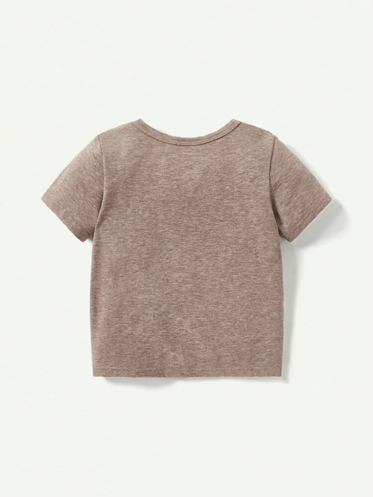 Baby Boy Plain Top And Seaside Theme Print Short Sleeve T-Shirt Set