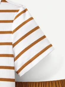 Cozy Pixies Baby Boys' Striped Round Neck Short Sleeve Tee, Cartoon Sailboat Pattern Tee, Solid Color Shorts 4pcs/Set