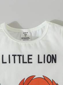 2pcs Young Boy Simple Cute Monkey Print Crew Neck Short Sleeve T-Shirt & Shorts Set, Relaxed Fit Snug Fit Pajamas