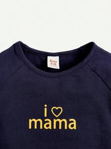Cozy Pixies Ensemble 2 Pièces Pour Bébé Garçon: Haut De Couleur Solide À Manches Raglan Imprimé De Lettre En Contraste De Couleur - Bleu marine - Voir 4