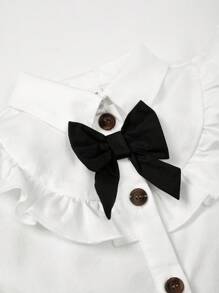 Cozy Pixies Baby Girl Ruffle Trim Bow Front Ruffle Trim Shirt - White - View 4