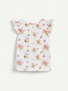 Cozy Pixies Baby Girl Fairy Pattern Round Neck Ruffle Sweatshirt And Pants Set - Apricot - View 2