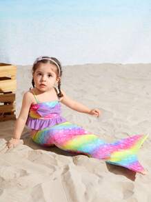 Baby Girls' Mermaid Tail Swimsuit, Cute Mermaid Style Swimwear