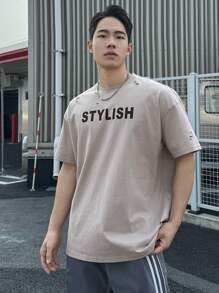 DAZY Men's Summer Tee With Letter Print - Grey - View 11