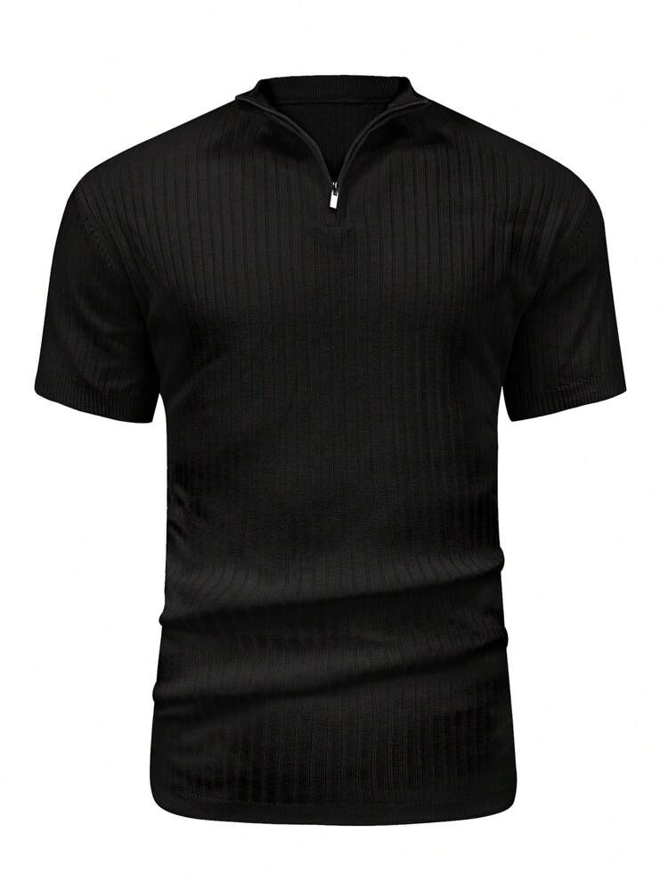 Men's Short Sleeve Knitted Top With Quarter Zipper