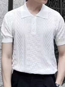 Manfinity Homme Men's Solid Color Knitted Short Sleeve Polo Shirt - White - View 1