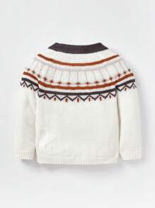 Baby's Casual Round Neck Jacquard Sweater With Long Sleeve - White - View 2