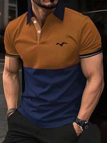 Calvornis Men Color-Block Flying Bird Printed Polo Shirt - Multicolor - View 1