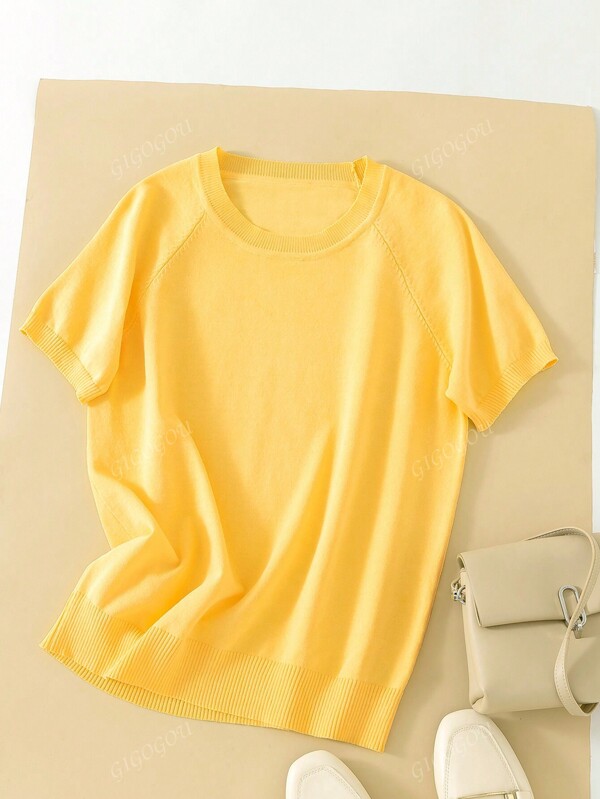 T-shirt tricoté de base pour femmes d'été, Top décontracté à manches courtes pour dames
