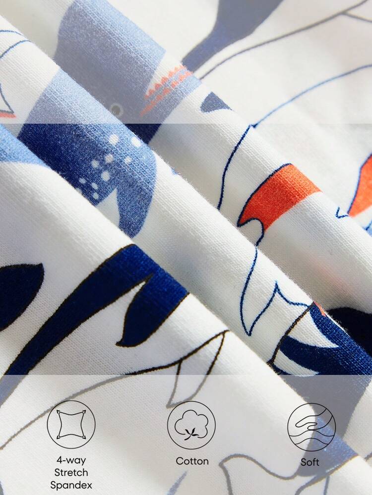 Baby Boy Snug Fit Pajamas Set With Cartoon Dolphin Pattern Color Block Round Neck Long Sleeve Top And Jogger Pants