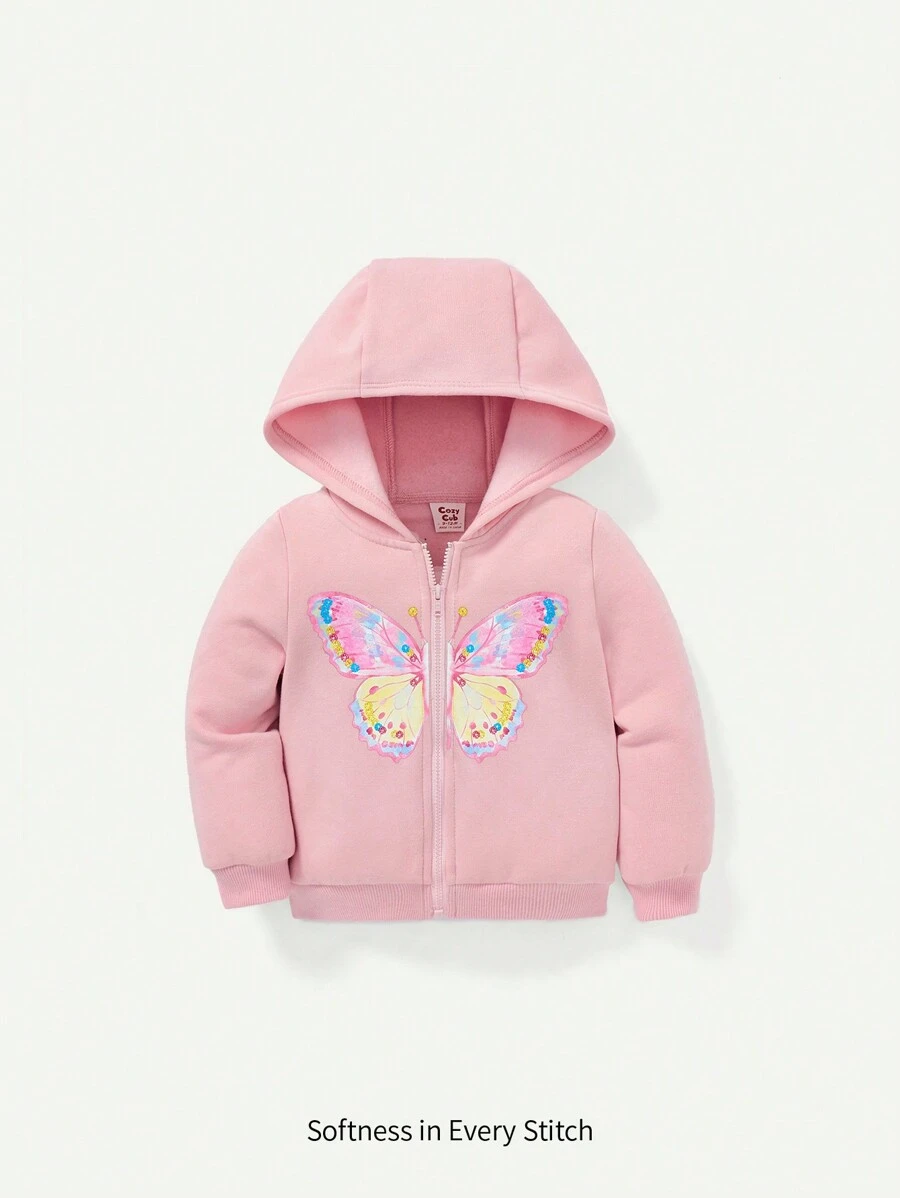 Cozy Pixies 女嬰蝴蝶圖案拉鏈開襟連帽夾克