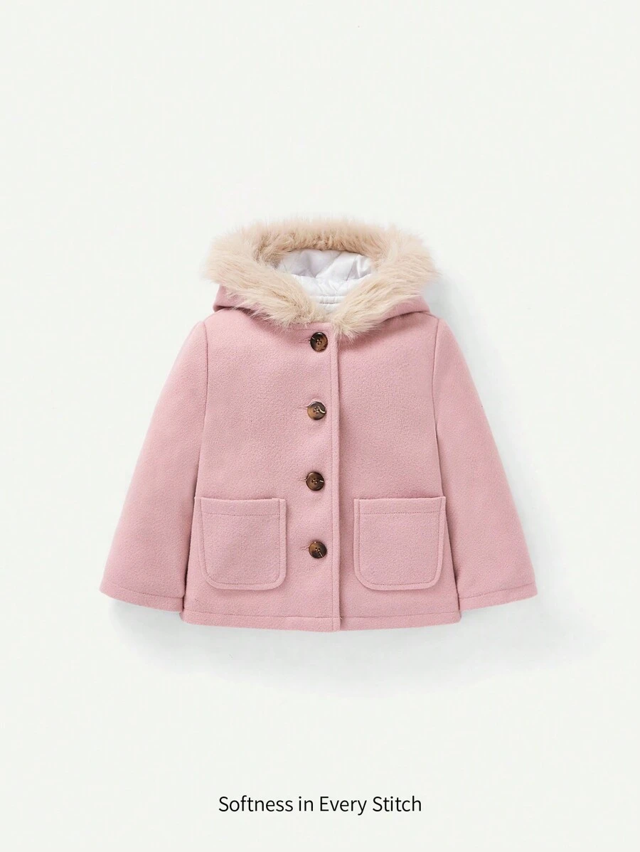 Cozy Pixies 女嬰毛茸邊雙口袋連帽外套