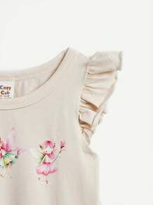 Cozy Pixies Baby Girl Fairy Pattern Round Neck Ruffle Sweatshirt And Pants Set - Apricot - View 8