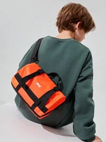 Letter Print Boston Bag With Contrast Color Fashion Buckle Decoration