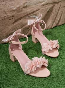 Women's Floral Ankle Strap High Heel Sandals With Open Toe For Commuting And Dressy - Dusty Pink - View 2