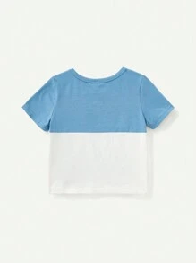 Cozy Pixies Baby Boys' Knitted Soft Color Block Round Collar T-Shirt With Regular Shoulders, 2pcs/Set - Multicolor - View 2