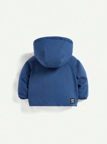 Baby Boy Flap Pocket Raglan Sleeve Hooded Padded Coat - Blue - View 2