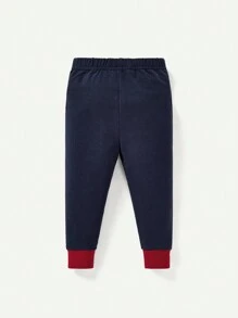 Cozy Pixies 寶寶男孩緊身睡衣套裝,卡通動物圖案,圓領長袖上衣和褲子,4件套 - 藏蓝色 - 查看 7