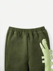 Cozy Pixies Baby Boy 3D Design Cartoon Graphic Sweatpants - Army Green - View 4