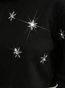 Anewsta Fashionable Urban Style Black Short Hoodie With Shiny Rhinestone Decoration Graduation,Back To School Outfits,Graduation,Teacher Outfits For Women,Back To School