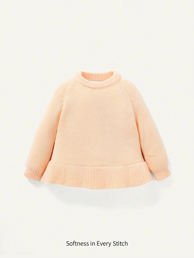 Baby Girl Raglan Sleeve Ruffle Hem Sweater