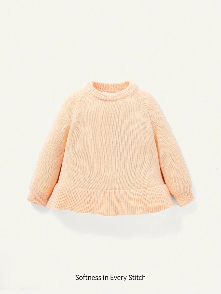 Baby Girl Raglan Sleeve Ruffle Hem Sweater - Apricot - View 1