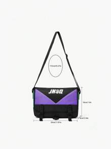 字母圖案手提包帶對比顏色和圓環裝飾,時尚單肩包