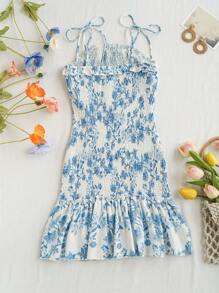 Soleia 女性時尚花卉印花細肩帶連身裙 - 淺藍色 - 查看 2